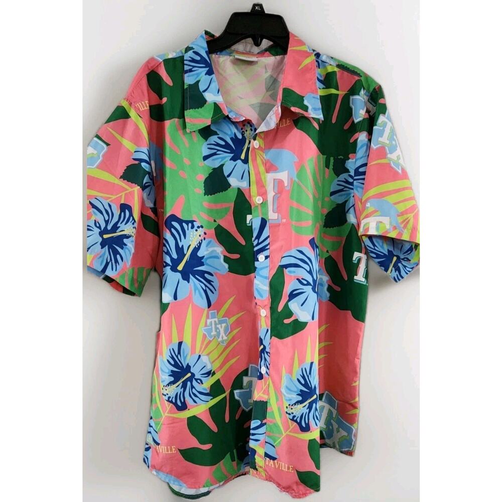 Texas Rangers Margaritaville Hawaiian Shirt XL SGA Pink Green Blue Button Down